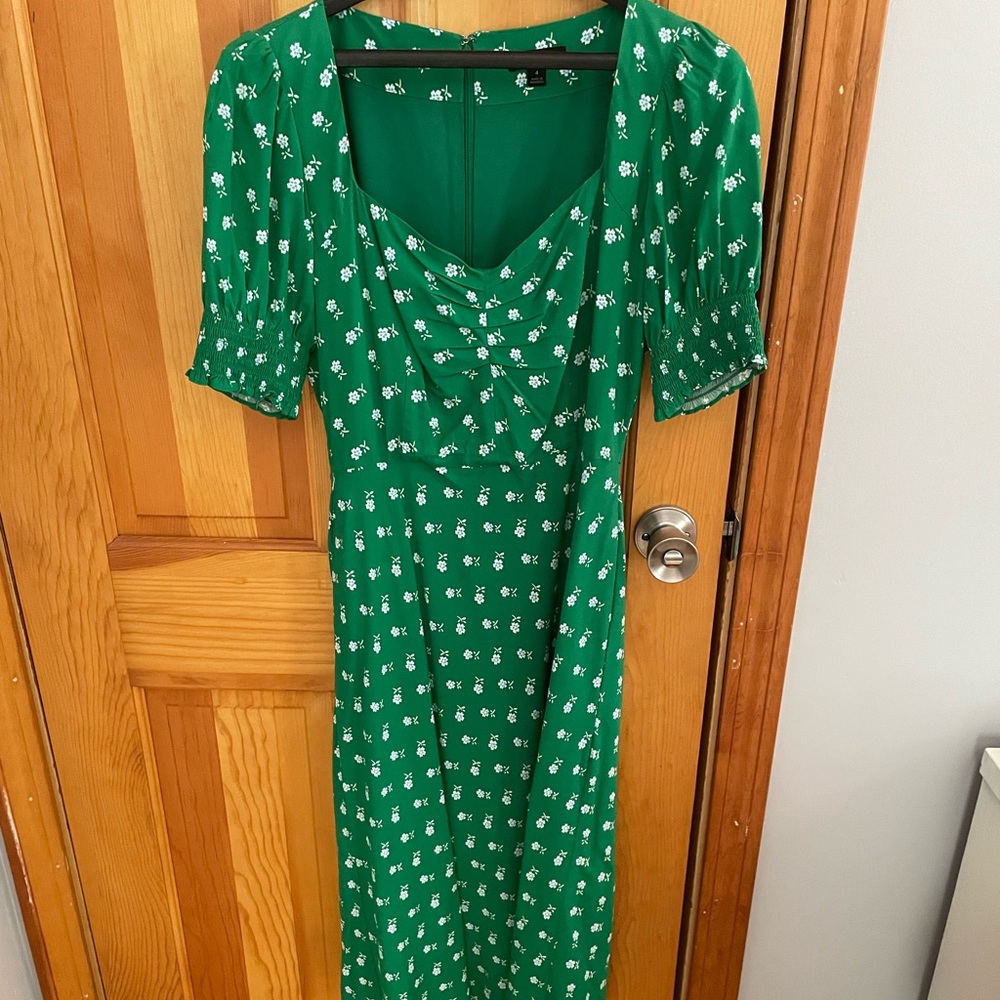 J.crew kelley green midi dress with puff sleeves
